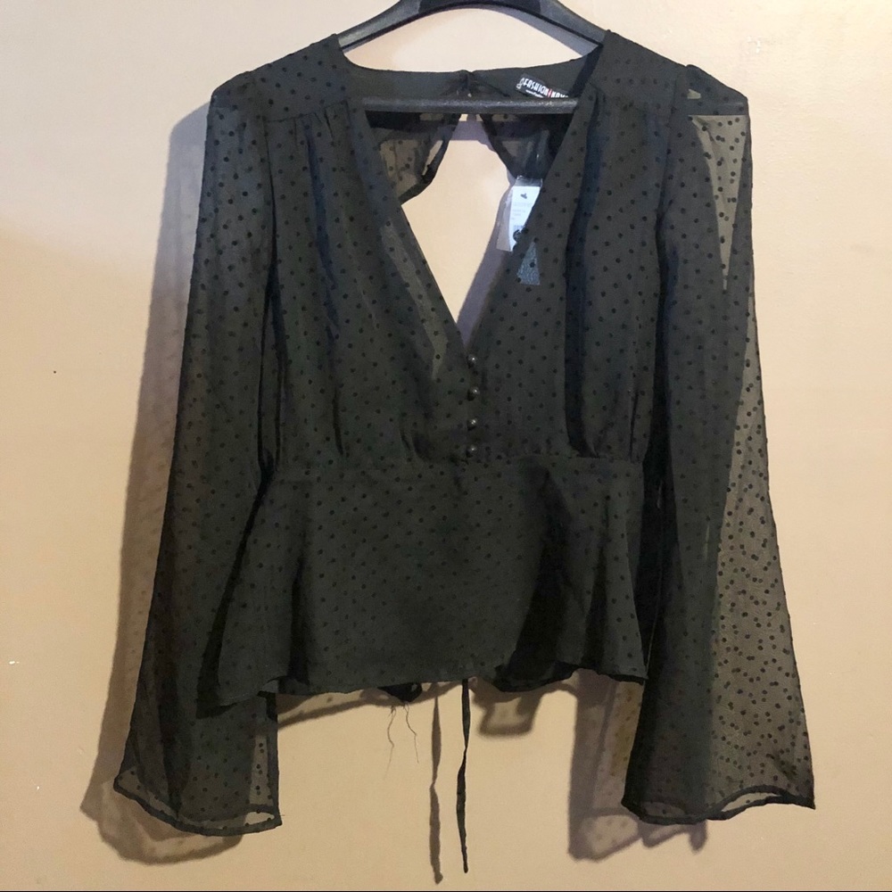 Fashion Nova Mina Ruffle Sheer Top Blouse